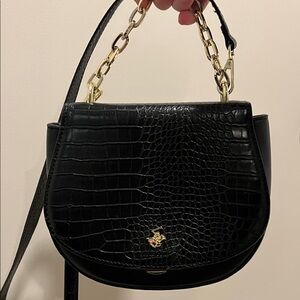 Beverly Hills Polo club Black Croc-Embossed Shoulder Bag